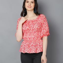 Zuvino Women Floral Printed Puff Sleeve Peplum Top-image-76