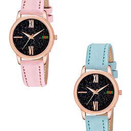 CSAMON Women Pack Of 2 Embellished Dial & Straps Analogue Watch C25RG Roman PINK SKUBLU L-image-92