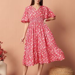 Krunal Raiyani Floral Print Flared Sleeve Fit & Flare Midi Dress-picture-44
