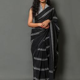 Pinkcity Trade World Ethnic Motifs Pure Cotton Block Print Saree-image-71