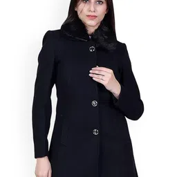 COMFY SPARROW Women Woollen Detachable Faux Fur Collar Single-Breasted Overcoat-image-72