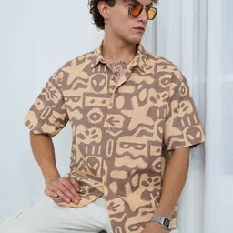 The Souled Store Men Oversized Fit Abstract Printed Spread Collar Pure Cotton Casual Shirt-image-41