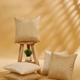 ROSARA HOME Beige & Off White 5 Pieces Self Design Textured Square Cushion Covers-3
