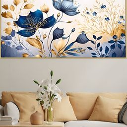 DEKORSTATION Blue & Beige Floral And Botanical Printed Canvas Wall Art-image-64