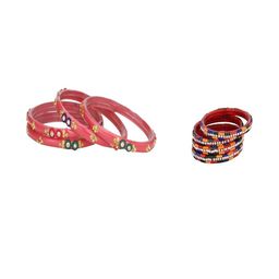 SOMIL Women Set Of 8 Artificial Stones And Beads Handcrafted Glass Bangles-image-56
