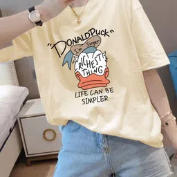 StyleCast Cream Coloured & Orange Typography Printed Oversized T-shirt-picture-13