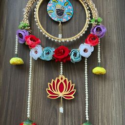 Sellplus Beige & Blue Shri Nath Ji Peony Lotus Wall Hanging-image-49