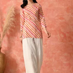 HARIKS Women Striped Embroidered V-Neck Top With Palazzos Co-Ords-picture-32