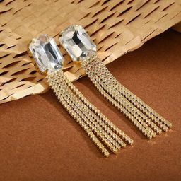 StyleCast x Revolte Gold Plated Artificial Studded Contemporary Tasselled Drop Earrings-33