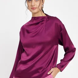 Madame Women Solid High Neck Top-picture-2