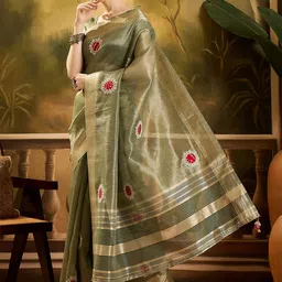 Sangria Woven Design Embroidered Organza Saree with Unstitched Blouse-picture-17