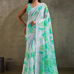 HERE&NOW Green Pure Georgette Printed Sarees-picture-32