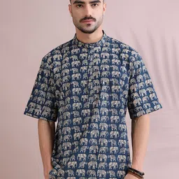 FILORI STUDIO Animal Printed Mandarin Collar Cotton Straight Kurta-picture-35