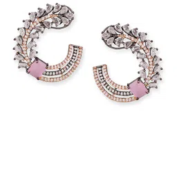 Manuvi Jewels Rhodium-Plated American Diamond Studded Oxidised Contemporary Studs Earrings image 5