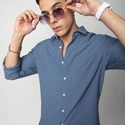 VASTRADO Men Classic Cutaway Collar Textured Slim Fit Casual Shirt-image-98