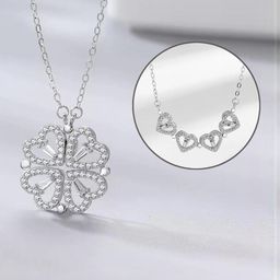 Vembley Silver-plated Multi Wearing Clover Open Hearts Magnetic Pendant Necklace-image-13
