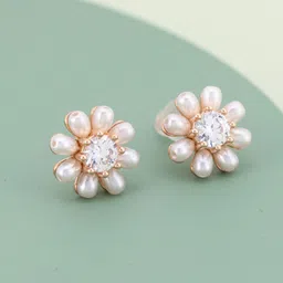 Kushal's Fashion Jewellery Rose Gold-Plated Floral Shaped Zircon Studs Earrings-34