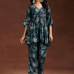 Libas Floral Printed Pleated Tunic & Palazzos-image-11