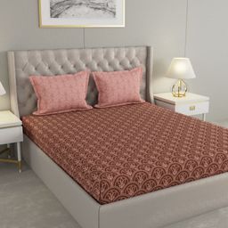 Raymond Home Brown & Pink Ethnic Motifs 120 TC Queen Bedsheet with 2 Pillow Covers-image-46