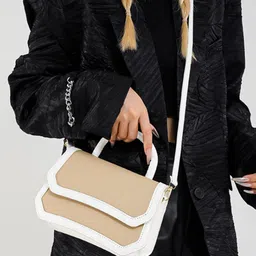 HAUTE SAUCE by Campus Sutra Colourblocked Leather Structured Shoulder Bag with Quilted-17