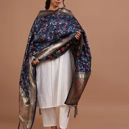 TJORI Floral Woven Design Dupatta With Zari-12