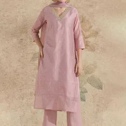 AVANSHEE Woven Design V-Neck Chanderi Cotton Kurta With Trouser And Dupatta-picture-37