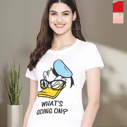 Tromko Women Pack of 3 Donald Duck Graphic Printed Round Neck Cotton T-shirts-image-98