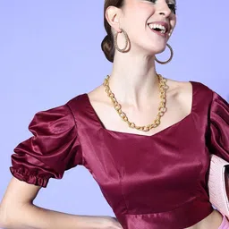 Moda Rapido Sweetheart Neck Puff Sleeves Crop Top-image-32