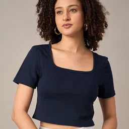R.Code by The Roadster Life Co. Short Sleeves Scoop Neck Cotton Crop T-shirt-image-78