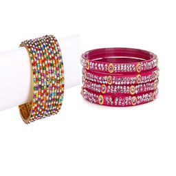 SOMIL Set Of 16 Multi Colored Artificial Stones and Beads Bangles Set-image-76