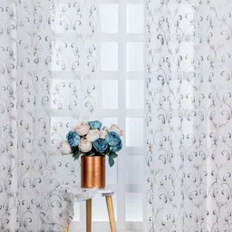 Parda Online White & Brown Set of 2 Embroidered Sheer Door Curtain-image-79