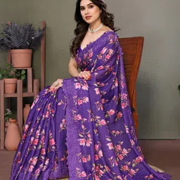 HERE&NOW Floral Embroidered Silk Blend Saree-36