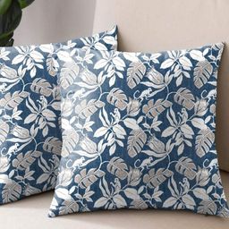 Aura Turquoise Blue & White 2 Pieces Floral Square Cushion Covers-picture-37