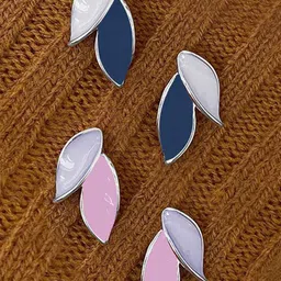 KRENOZ Set Of 2 Silver-Plated Enamelled Leaf Shaped Studs-2