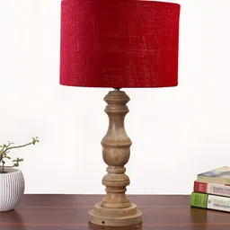 Aura Maroon Wood Traditional Cylindrical Shaped Table Lamp-picture-12