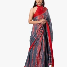 clothonus Grey & Red Tie and Dye Pure Cotton Block Print Saree-picture-35