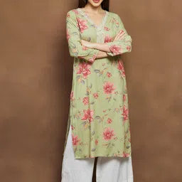 Melange by Lifestyle Floral Printed V-Neck Straight Kurta-picture-25