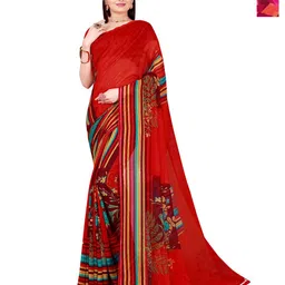 Moda Rapido Abstract Printed Pure Georgette Saree Pack of two-image-56