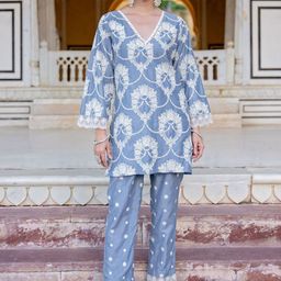 KASYA Embroidered V Neck Tunic With Trousers Co-Ords Set-image-63