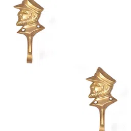 IndianShelf Gold Toned 2 Pieces Brass Solider Face Wall Hooks-image-68