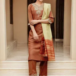 SANISA Women Ethnic Motifs Embroidered Regular Kurta with Trousers & With Dupatta-picture-1