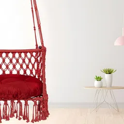 Swingzy Red Textured Hammock Swing With Cushion-13