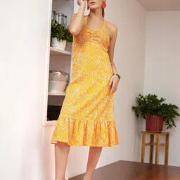 OOMPH! FACTOR Women Floral Print Crepe A-Line Midi Dress-image-50