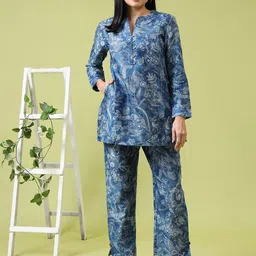 W Printed Pure Cotton Round Neck Tunic With Trousers Co-Ords-image-25