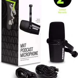 shure MV7 USB Podcast Microphone Podcasting, Recording, Live Streaming & Gaming, Built-in Headphone Output, All Metal USB / XLR Dynamic Mic, Voice-Isolating Technology, TeamSpeak Certified - Black Microphone image 2