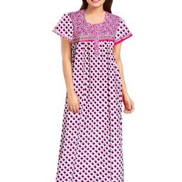 Pure Cotton Printed Nighty Nightrdess Maxi Gown For Women-image-70