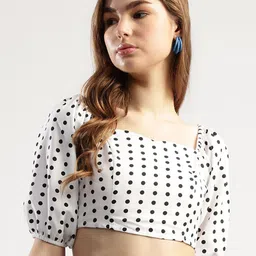 T TRYON ULTIMATE Women Polka Dot Printed Sweetheart Neck Puff Sleeves Crop Top-image-25
