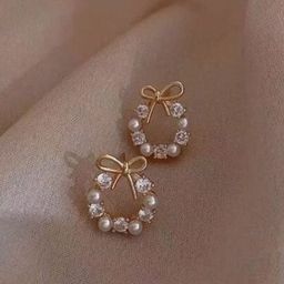 PolluxCraft Gold-Plated Stones Studded & Pearls Contemporary Shaped Korean Studs-image-95