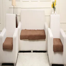 Fashion Throw Brown 3 Pieces Self Design 5 Seater Velvet Sofa Covers-image-51