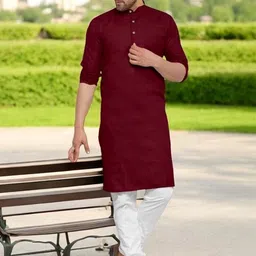 ANUJ FASHION Men Maroon Solid Mandarin Collar Kurta-picture-28